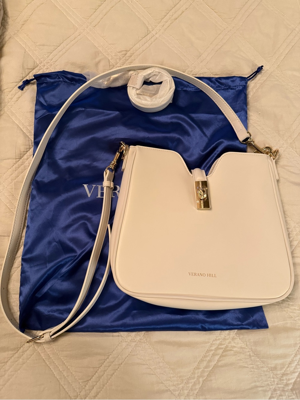 Cream Crossbody Bag with Gold Lock